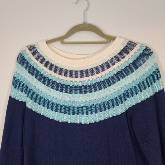 Talbots‎ Rib Yoke Crewneck Pullover Sweater Blue Cream Cotton Blend Small - Picture 3 of 9